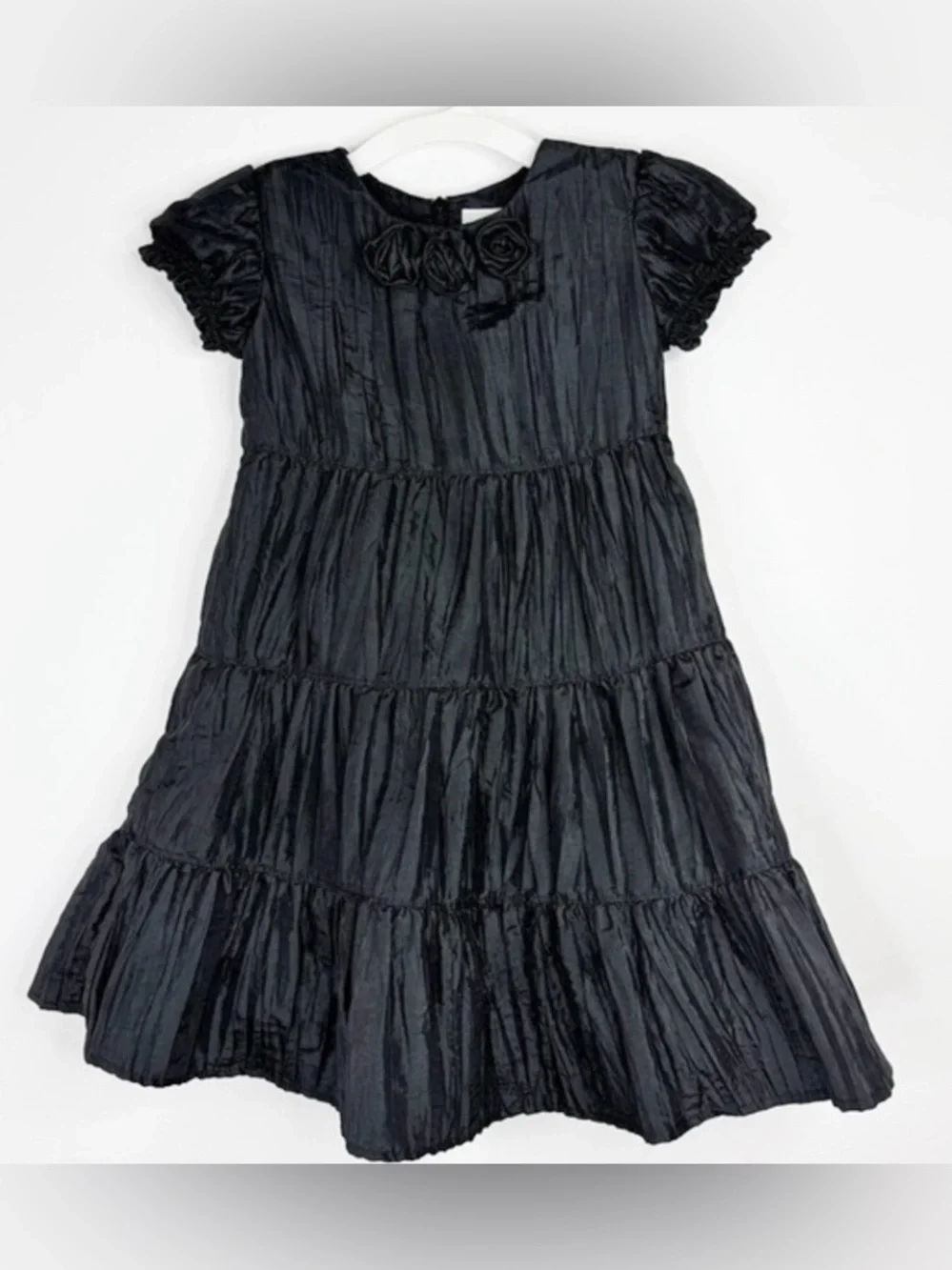 Hanna Andersson Girl's Fancy Special Occasion‎ Black Crinkly Dress w/Rosettes